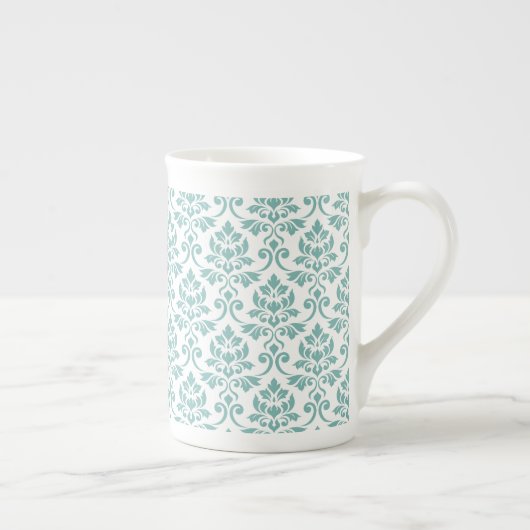 Tasse En Porcelaine Feuille Damask Teal Pattern (Droite)