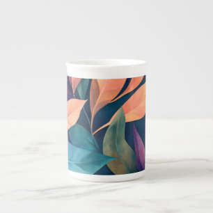 Tasse En Porcelaine Feuilles Abstraites Colorées