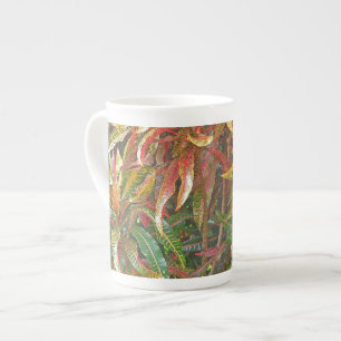 TASSE EN PORCELAINE "FEUILLES COLORÉS COMME DES RIBBONS" BONE CHINA MU