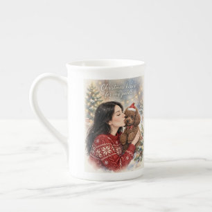 Tasse En Porcelaine Fille embrassant un chiot Caniche – Maman Caniche