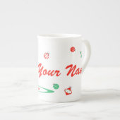 Tasse En Porcelaine Flamant rose de Noël rouge Nom d'os chine osseuse (Devant droit)