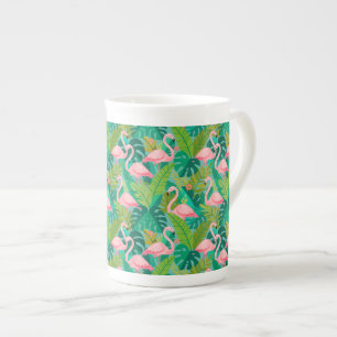 Tasse En Porcelaine Flamants roses tropicaux Feuillage de la jungle