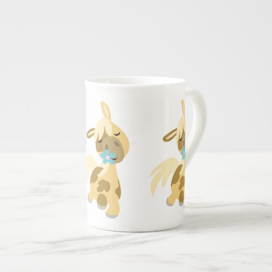 Tasse En Porcelaine Fleur bleue et mignonne caricature Pony Bone Chine (Devant droit)