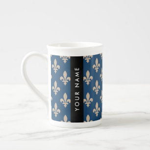 Tasse En Porcelaine Fleur de Lis, Beige sur Bleu Nuit, Royal, Votre No