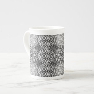 Tasse En Porcelaine Fleur de vie - motif de timbre - gris
