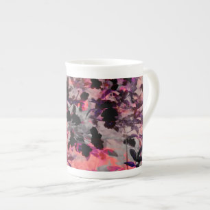 Tasse En Porcelaine Fleur noire rouge motif graphisme