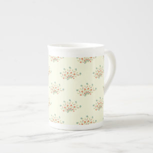 Tasse En Porcelaine Fleurs Bleues, Fleurs Rouges, Motif De Fleurs