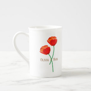 Tasse En Porcelaine Fleurs de pavot rouge personnalisées