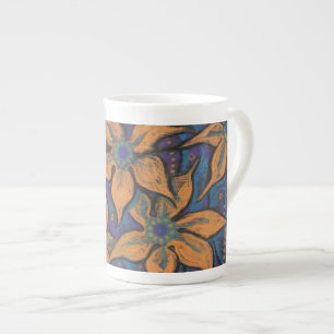 Tasse En Porcelaine Fleurs d'or, peinture pastel décorative, floral