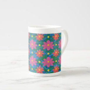 Tasse En Porcelaine Fleurs Rangoli et boue de Chine osseuse Pois