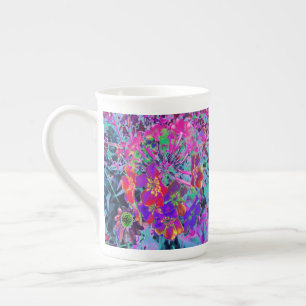 Tasse En Porcelaine Fleurs rouges et violettes colorées psychédéliques