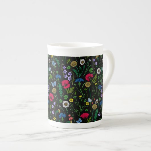 Tasse En Porcelaine Fleurs sauvages en noir (Devant droit)