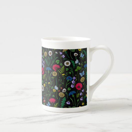 Tasse En Porcelaine Fleurs sauvages en noir (Droite)
