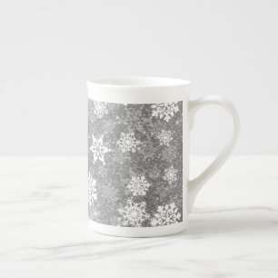 Tasse En Porcelaine Flocons de neige blancs Luxueux Gris Élégant Noël