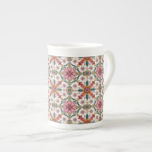 Tasse En Porcelaine Floral Boho Pattern in Red, Pink & Teal (Devant droit)
