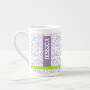 Tasse En Porcelaine Floral Nom personnalisé & Monogramme