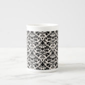 Tasse En Porcelaine Flourish Damask Pattern Black on Cream (Devant)