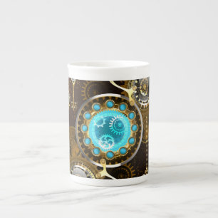 Tasse En Porcelaine Fond rouillé Steampunk avec verres turquoise