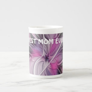 Tasse En Porcelaine Fractal Floral Abstrait Fleur Rose Gris Meilleure