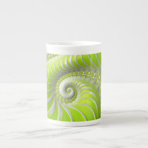 Tasse En Porcelaine Fractale en spirale verte citron moderne abstraite