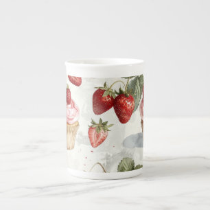 Tasse En Porcelaine Fraises d'été en fleur vintage