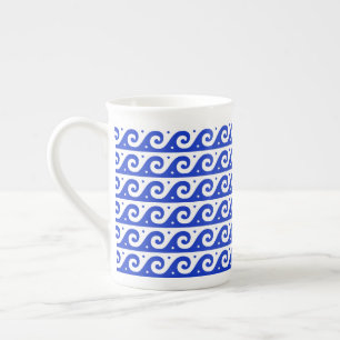 Tasse En Porcelaine Fret grec, Motif d'onde méditerranéen, Bleu
