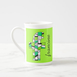 Tasse En Porcelaine Funky Géométrique Monogramme Vert