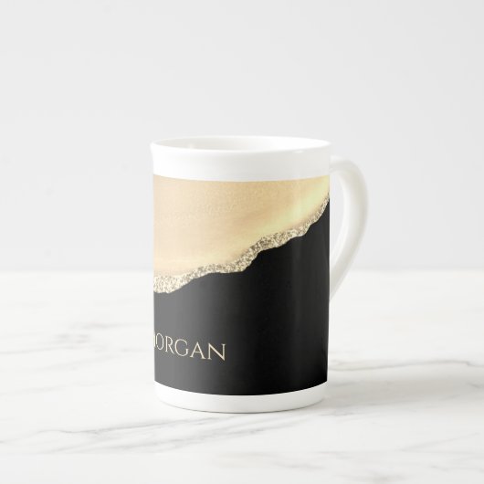 Tasse En Porcelaine Gold Agate & Parties scintillant, Gold Name sur Bl (Devant droit)