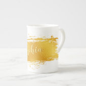 Tasse En Porcelaine Gold Paint Stroke Ajouter un nom (Devant droit)