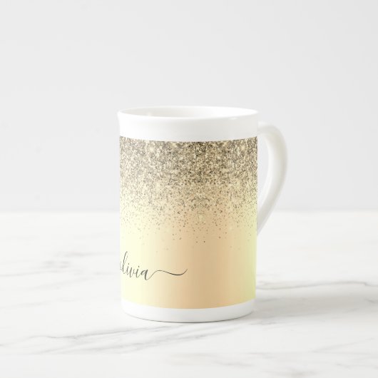 Tasse En Porcelaine Gold Parties scintillant Girly Luxe Moderne Monogr (Devant droit)