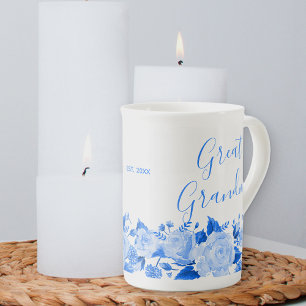 Tasse En Porcelaine Grande grand-mère Chine Aquarelle bleue Florale