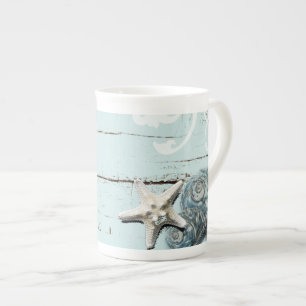 Tasse En Porcelaine Grange côtière bois aqua bleu étoile coquillages
