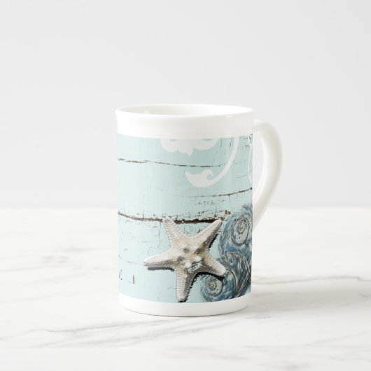 Tasse En Porcelaine Grange côtière bois aqua bleu étoile coquillages (Devant droit)