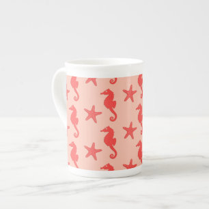 Tasse En Porcelaine Hippocampe et étoiles de mer - nuances de corail 