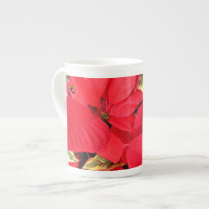 Tasse En Porcelaine Holly Point Poinsettias Noël Fête Florale