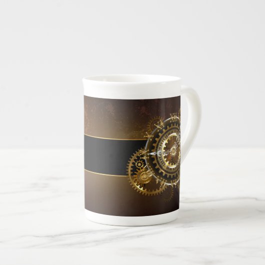 Tasse En Porcelaine Horloge Steampunk avec des engrenages anciens (Devant droit)