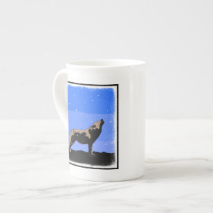 Tasse En Porcelaine Howling Wolf en hiver - Art faunique original