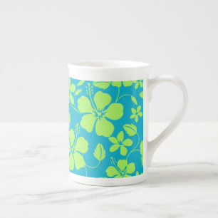 TASSE EN PORCELAINE HULA HAWAIENNE (HIBISCUS) CITRON SARCELLE