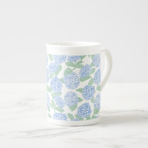Tasse En Porcelaine Hydrangea Bleu Vert Élégant Prépa