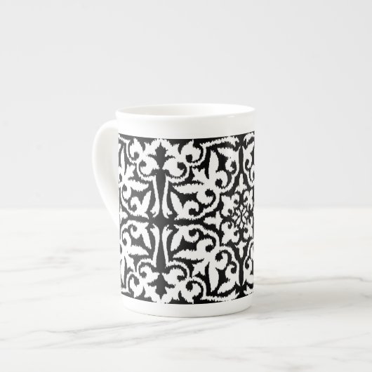 Tasse En Porcelaine Ikat damask pattern - noir et blanc (Devant gauche)