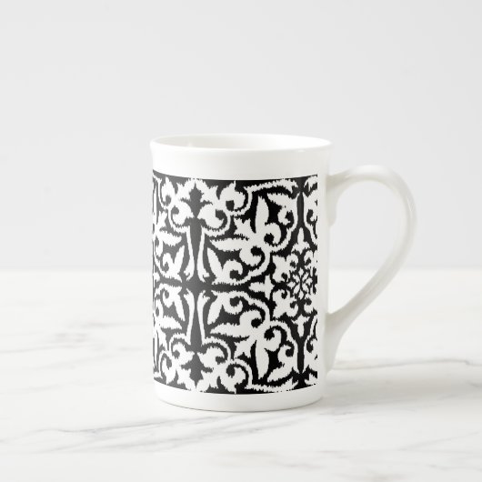 Tasse En Porcelaine Ikat damask pattern - noir et blanc (Droite)