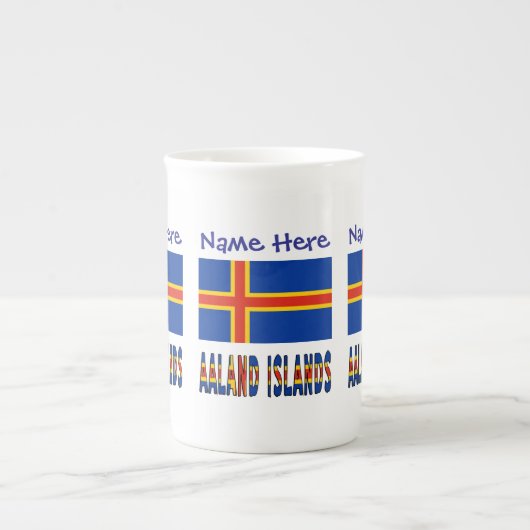 Tasse En Porcelaine Îles Aaland Ålander Drapeau Bleu Personnalisation (Devant)