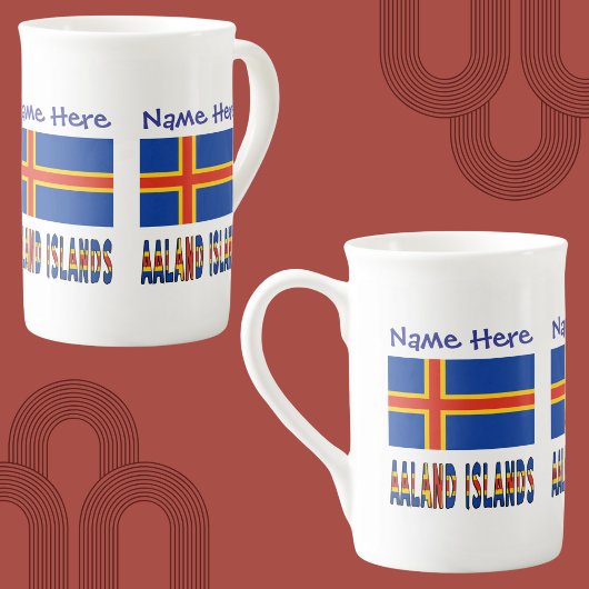 Tasse En Porcelaine Îles Aaland Ålander Drapeau Bleu Personnalisation
