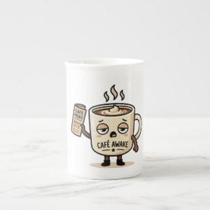 Tasse En Porcelaine Illustration de mascotte de café mignon éveillé ca