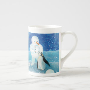 Tasse En Porcelaine Illustration de Snowman et Penguin