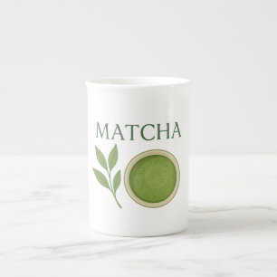 Tasse En Porcelaine Illustration des feuilles de Matcha et du thé