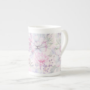 Tasse En Porcelaine Illustration rose florale Succulent Motif d'été