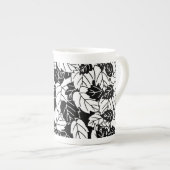 Tasse En Porcelaine Impression feuille japonaise, noir et blanc (Devant droit)