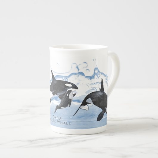 Tasse En Porcelaine Incroyable Orques d'aquarelle noire et blanche (Devant droit)