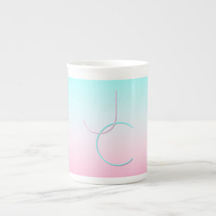 Tasse En Porcelaine Initiales 2 superposées modernes   Turquoise Rose